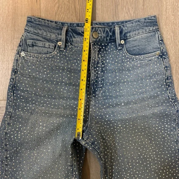 Good American Good Ease Crystal Embellished Wide Leg Jeans Loose Fit Size 00/24 - Picture 11 of 14